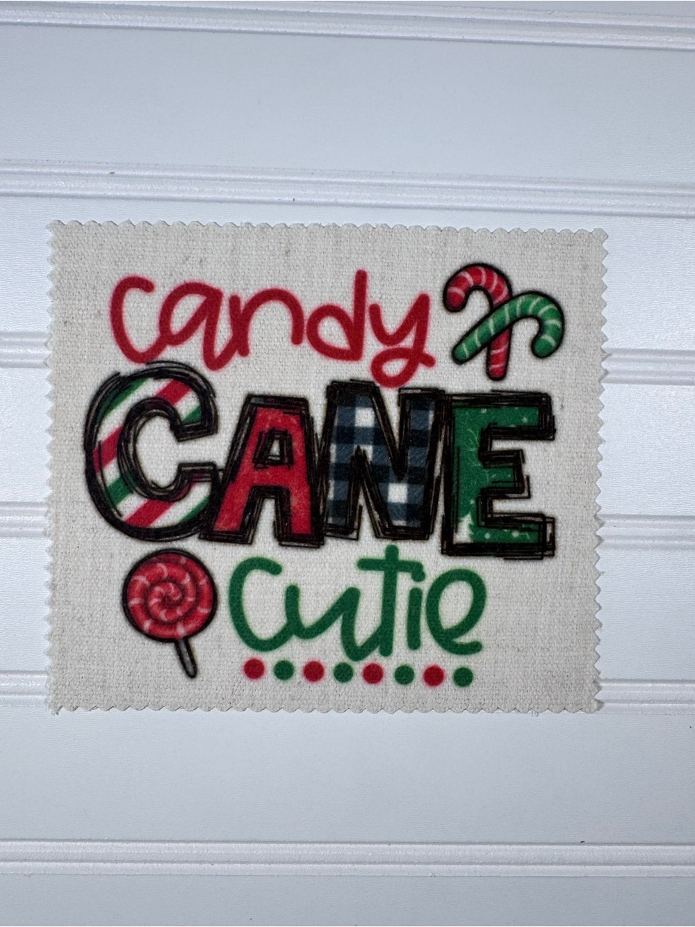 Candy Cane Cutie Kids Fabric Patch- Red & Green